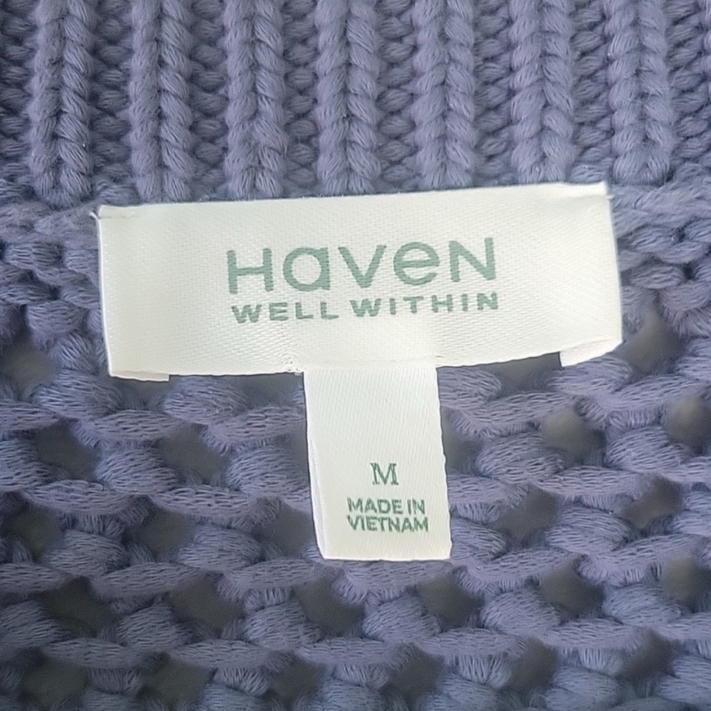 Haven Well Within Blue  Cable Knit Short Sleeve  Henley Sweater Women's‎ Medium - Picture 3 of 9
